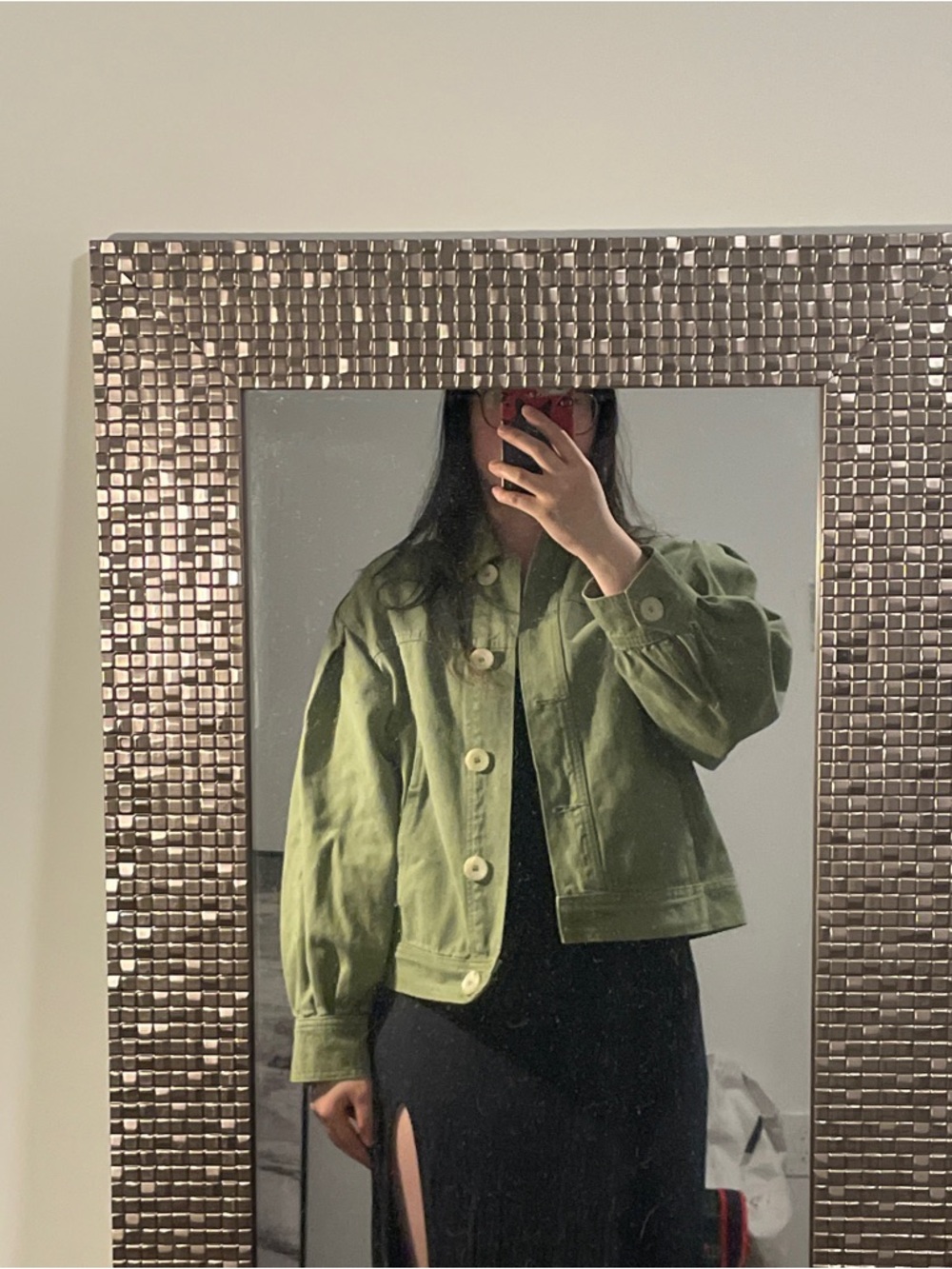 Zara Olive Green Button-Front Cropped Jacket